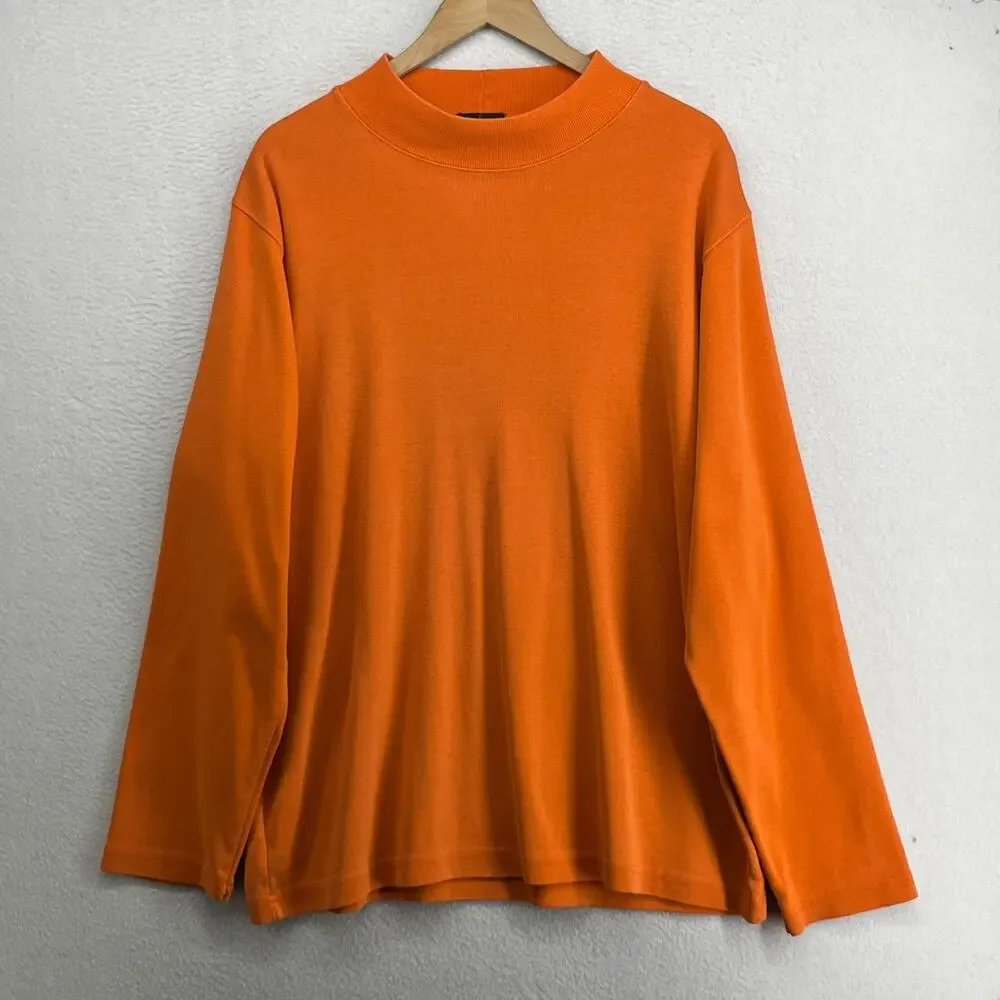 J.CREW Shirt Mens XL OAR Oarsman Ribbed Mock Neck Long Sleeve Cotton Orange VTG